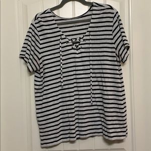 striped lace front T-shirt